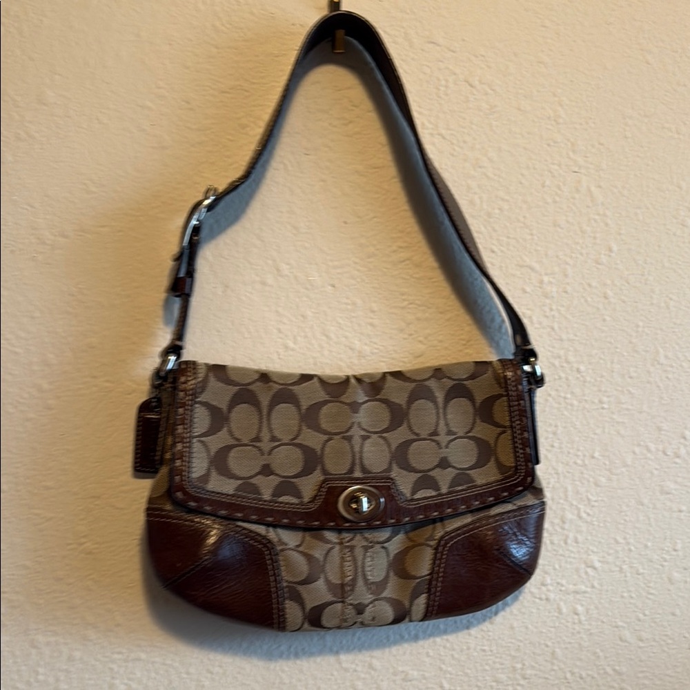 Coach Brown and Tan Monogram Shoulder Bag